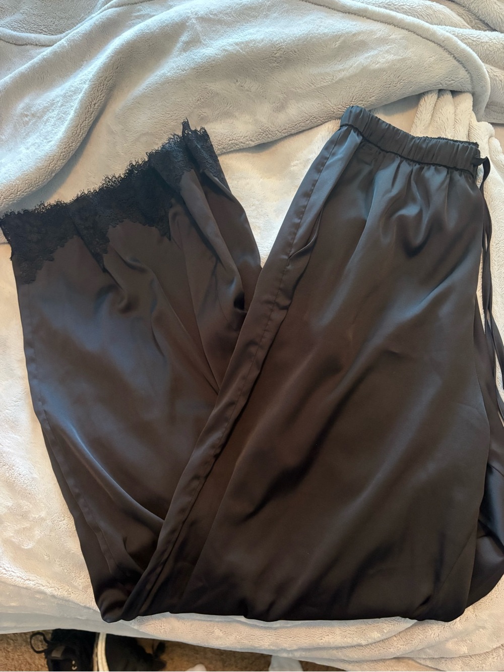 Abercrombie & Fitch Black Satin Lace-Trim Pajama Pants